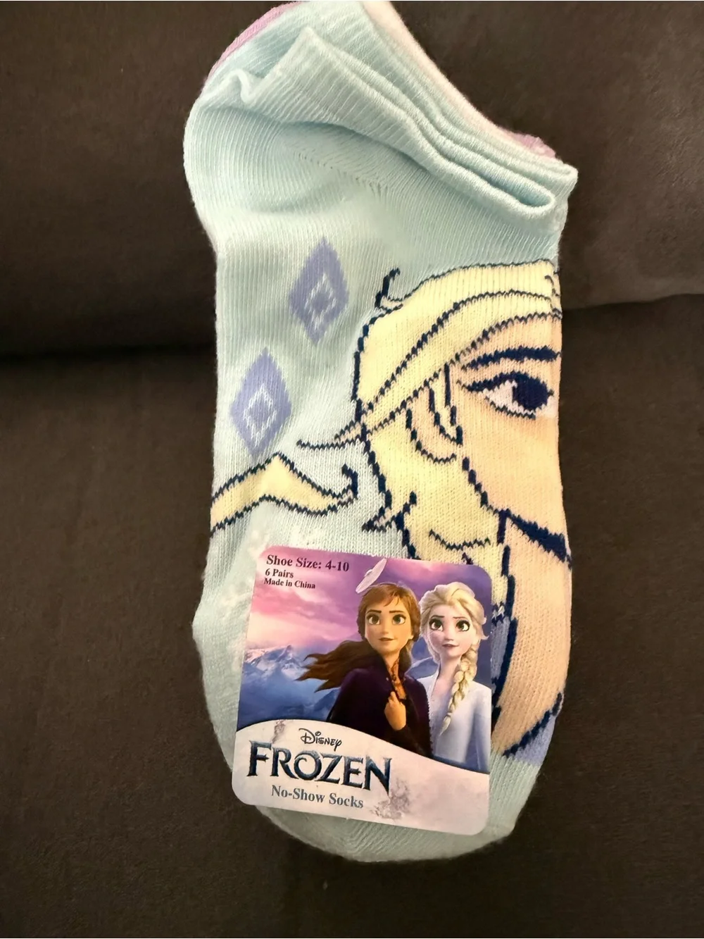 Disney Frozen Light Blue No-Show Kids Socks with Elsa & Anna